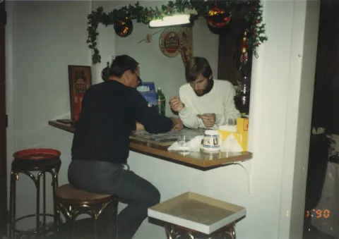 Buzz and Marty work on a puzzle